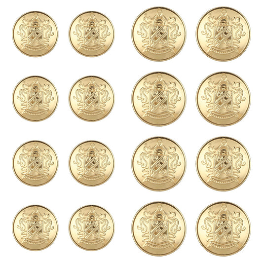 Xinjoduz 16 PCS Metal Blazer Buttons Set, 2 Sizes No-Sew Removable Vintage Gold Buttons 4 Holes Round Blazer Buttons for Craft Gold Buttons for Blazer Suits Sport Coat Uniform Jacket(18mm 25mm)