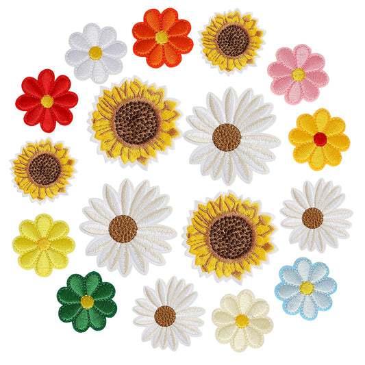 17 Pcs Daisy Flower Iron/Sew On Patch Flower Iron On Patches Sunflower Embroidered Appliques Patches Floral Embroidery Applique for DIY Clothes Backpacks Hats Jeans Jackets T-Shirt