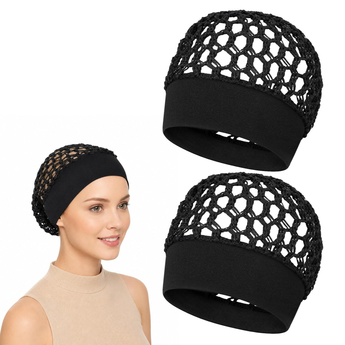 2pc Comfortable Hair Net Elastic Knit Hair Net for Sleeping Mesh Hairs Nets