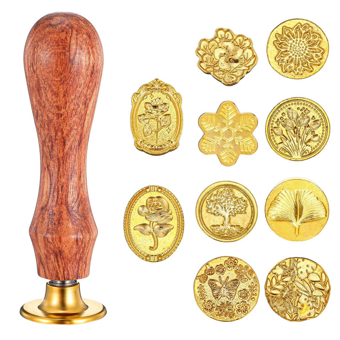 Ouligay 11 Pcs Gold Wax Stamp Seal Kit,Wax Seal Stamps with Wooden Handle for Wendding Birthday Letter Encapsulation Greeting Cards Presents