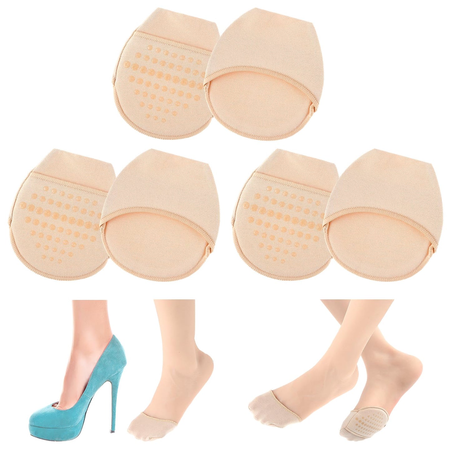 Ymapinc 3 Pairs Women Toe Topper Socks with Padding Toe Topper Liner Socks Non-Skid Bottom, No Show Socks Women Non Slip Heel