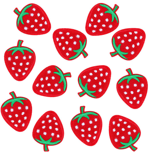 Xinjoduz 12 PCS Strawberry Patches, Embroidered Strawberry Iron On/Sew on Patch, Cute Applique Iron Patches for Clothing Pants Hats Jeans Backpacks DIY Crafts(Red)