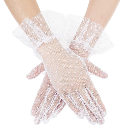 Xinjoduz Women Lace Glove Short Lace Glove White Lace Gloves Tea Party Gloves for Women Elegant Floral Gloves for Wedding Costume Accessories 1950's Party Bridal Halloween Cosplay Costume