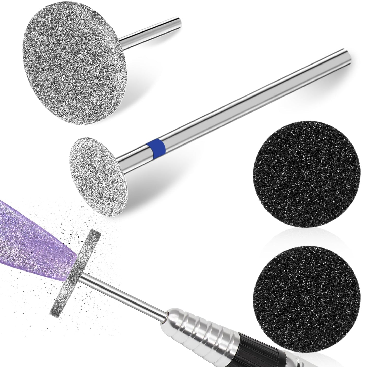 2 Size Sanding Disc Nail Drill Bits Replacement, Electric Nail Drill Foot Files with 2 Sanding Paper for Nails Dead Skin Cuticle Bit Callus Remover Pedicure Supplies Manicure Tools for Home Salon DIY