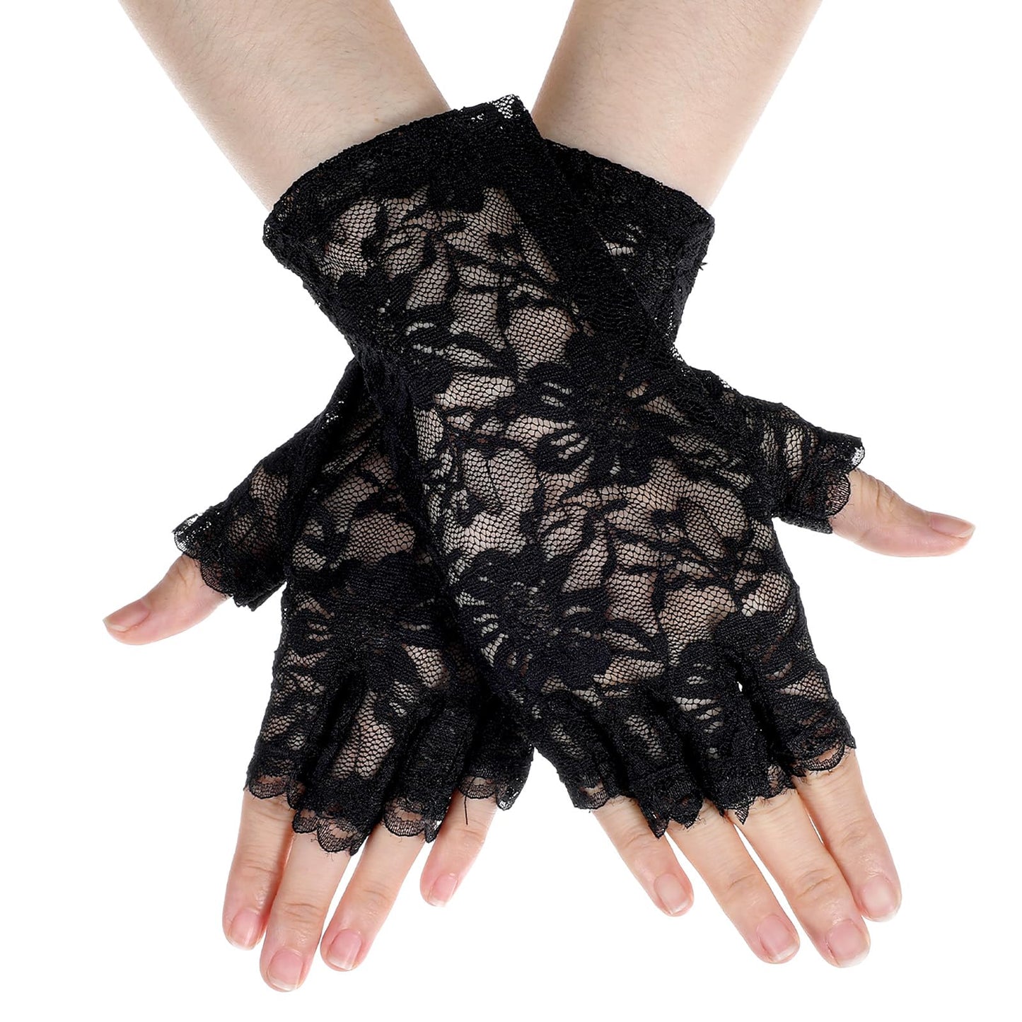 Sorcristy Women Black Lace Gloves Elegant Short Fingerless Lace Gloves 1920s Accessories for Women Opera Evening Wedding Tea Party Prom Cosplay(1 Pair)