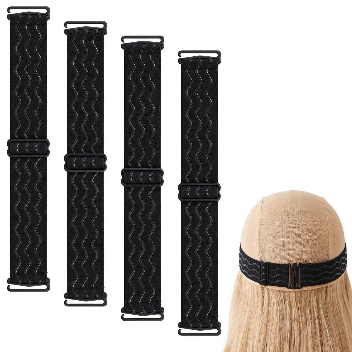 6pcs Adjustable Elastic Wig Band with Hooks No Slip Band Removable Buckles