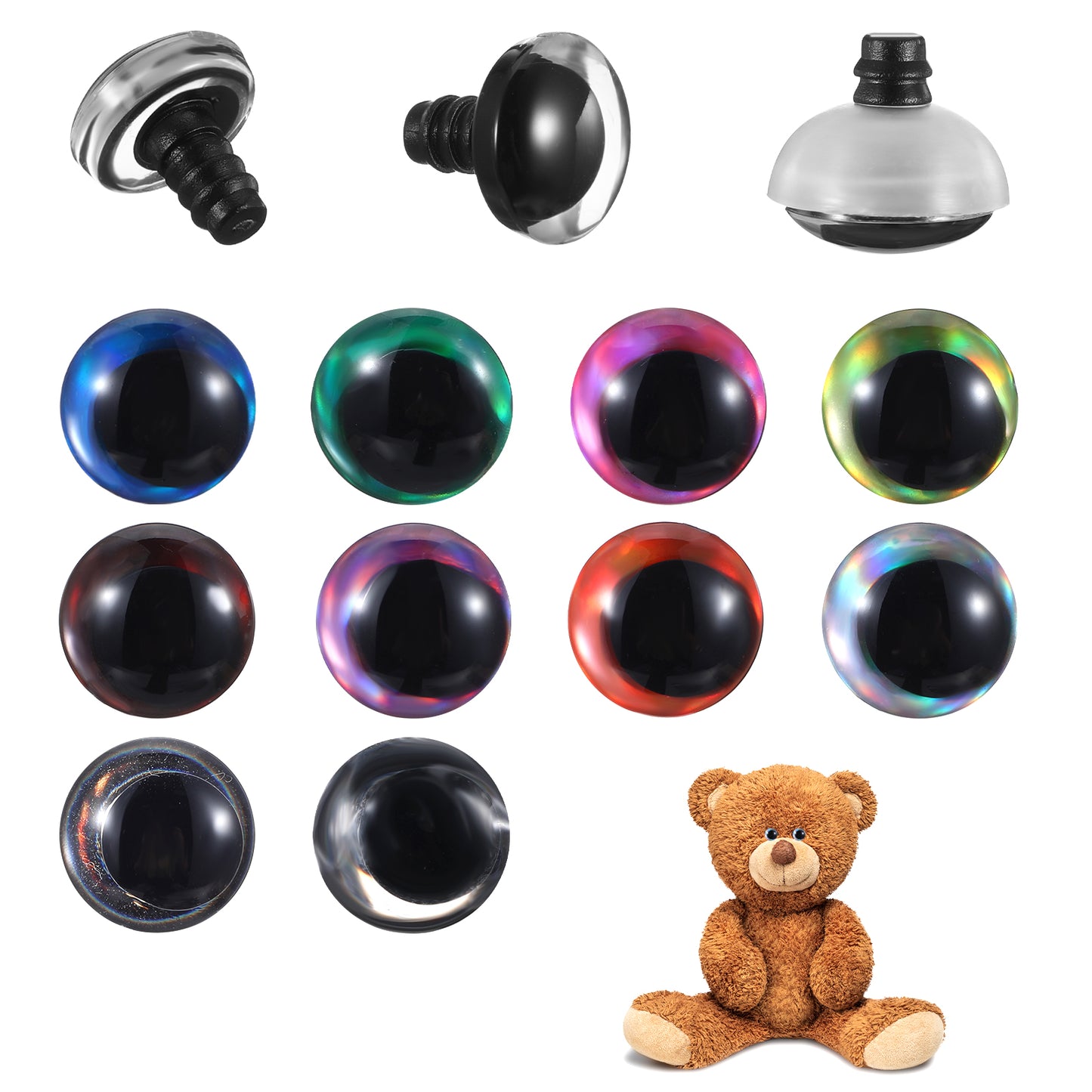 Tyqour 96Pcs 16mm 3D Glitter Safety Eyes for Crocheting with Washers, Plastic Stuffed Animal Eyes, Doll Eyes for Crafts for Crochet Animals Plush Stuffed Animals DIY Gift Halloween Decorations