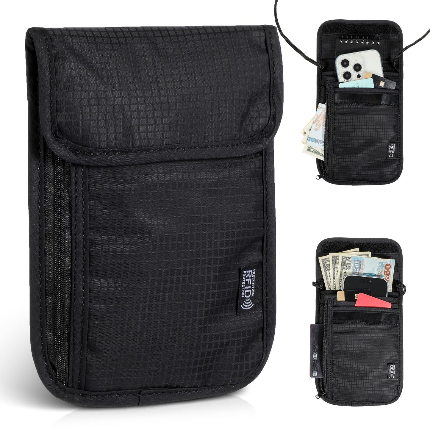 Tyqour Neck Pouches Neck Wallet for Men Women Phone Pouch with Neck Strap Ultra-Slim Passport Bag Travel Pouch with Adjustable Neck Strap for Passport Cash Cards Keys