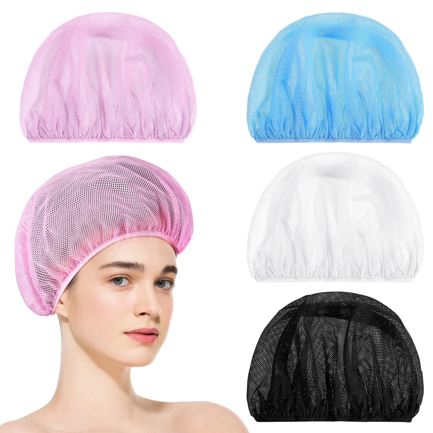Mesh Sleep Bonnets For Sleeping Night, Hair Net For Rollers,Curly Hair Nets Sleep Caps For Women,Sleeping Hairs Cap, Elastic Hairnet(White, Pink, Light Blue, Black)