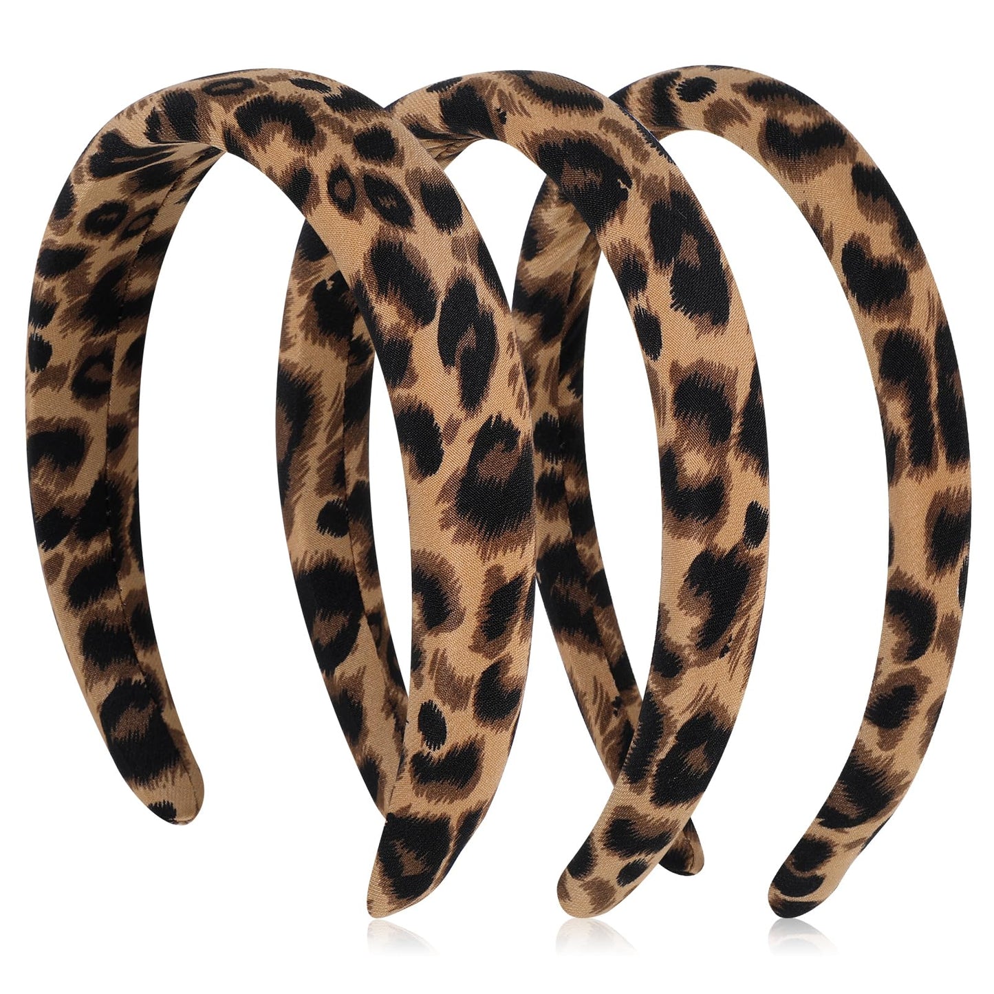 Tyqour 3PCS Leopard Padded Headband Thick Head Band Cheetah Print Headband Cute Headbands for Women Wide Chiffon Hair Accessories Non-Slip Comfortable for Daily Wear