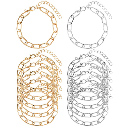 12 Pcs Paperclip Chain Bracelets Kit Stainless Steel Adjustable Charm Bracelets with Lobster Clasps Gold and Silver Chains for Jewelry Making Paperclip Bracelets for Women 8.26 Inch