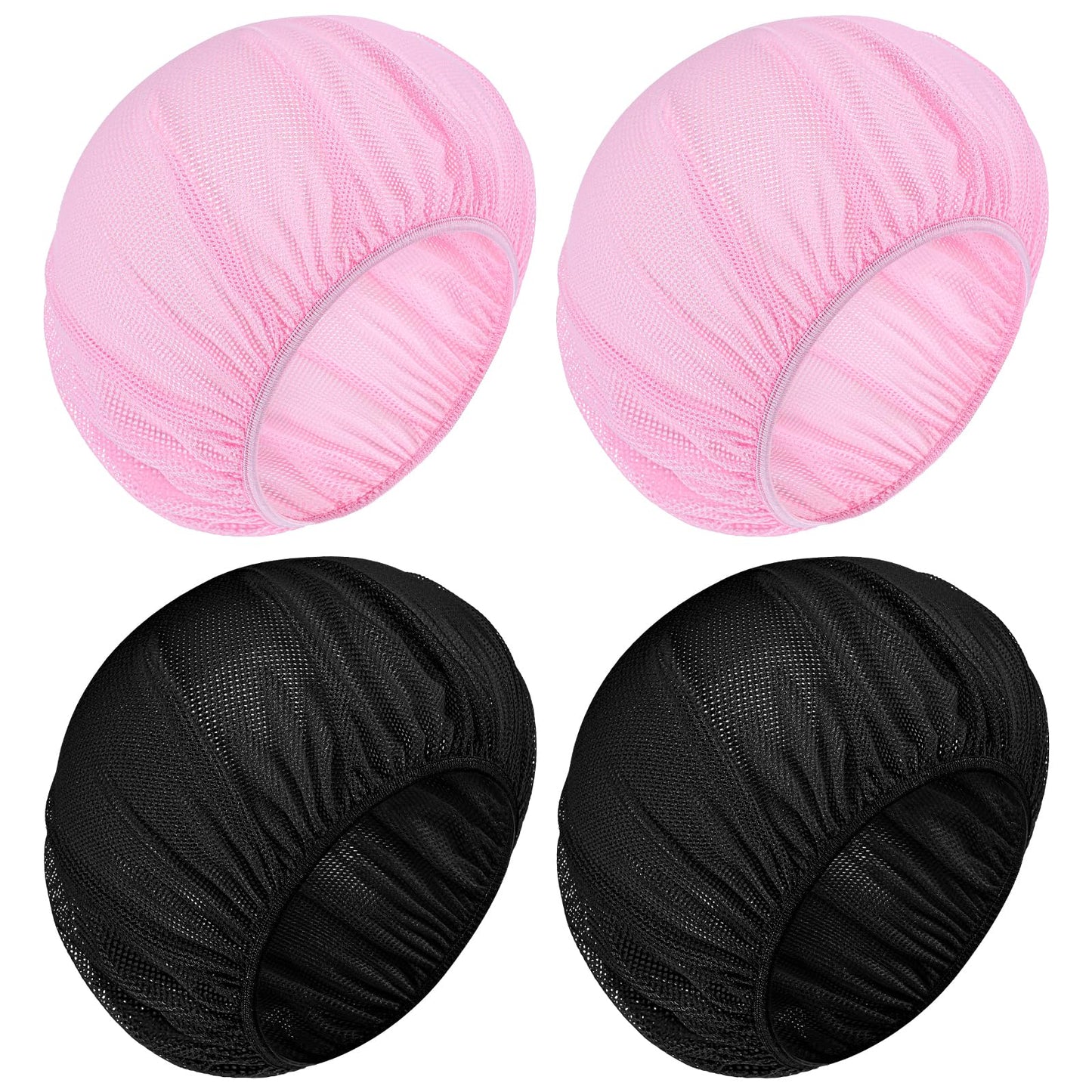 4 Pcs Mesh Sleep Bonnets for Women Sleeping Hair Nets Cap, Comfortable and Breathable Hair Net for Sleeping Mesh Sleep Bonnet for Sleeping, Sleeping Hair Nets Cap for Curly Hair (Black, Pink)