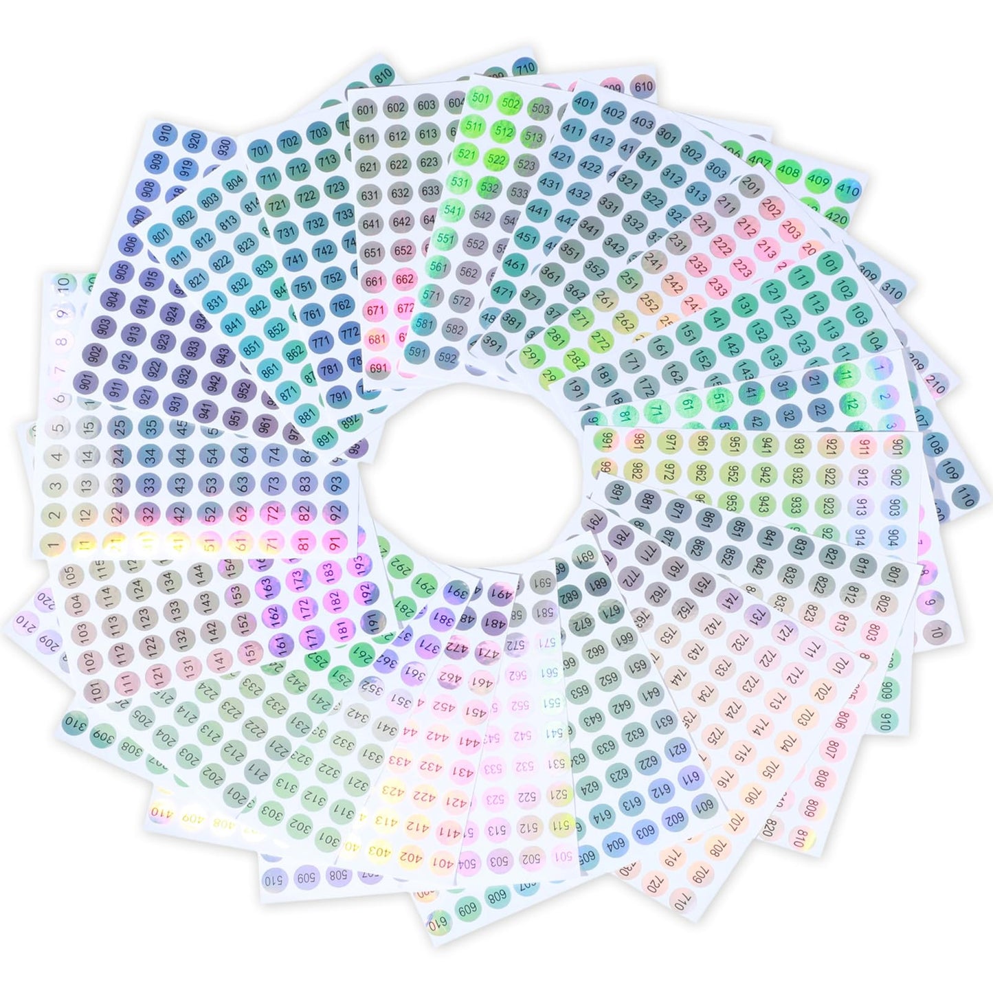 20 Sheets Numbered Stickers 1-1000 Round Reflective Laser Number Stickers Self-Adhesive Consecutive Inventory Storage Organizing Sticker for Classification DIY Craft Marking Numbering Manicure