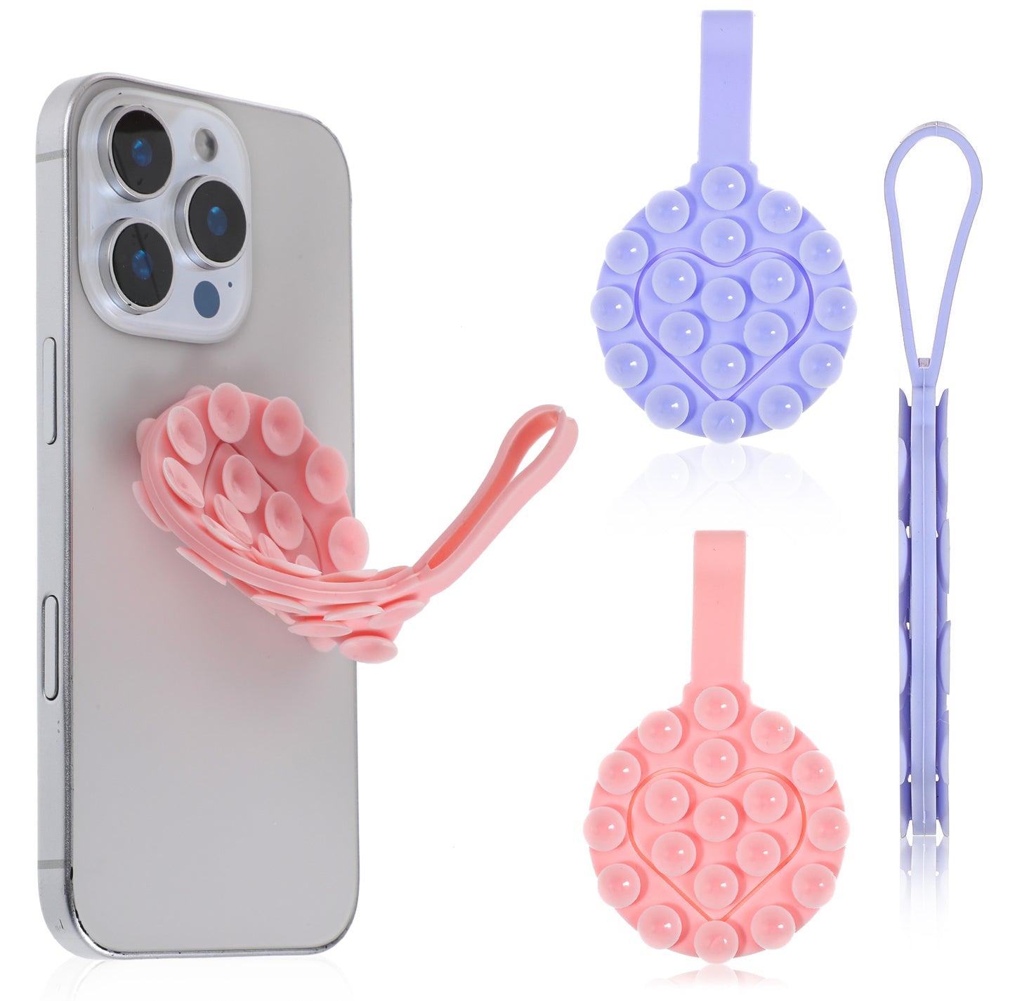 Nogeqi 2 PCS Sticky Thing for Back of Phone Case, Phone Case Sticky Grip, Sticky Grippy Suction Phone, Suction Cup Phone Grip for Mobile Devices Mirror Glass(Pink, Lavender)