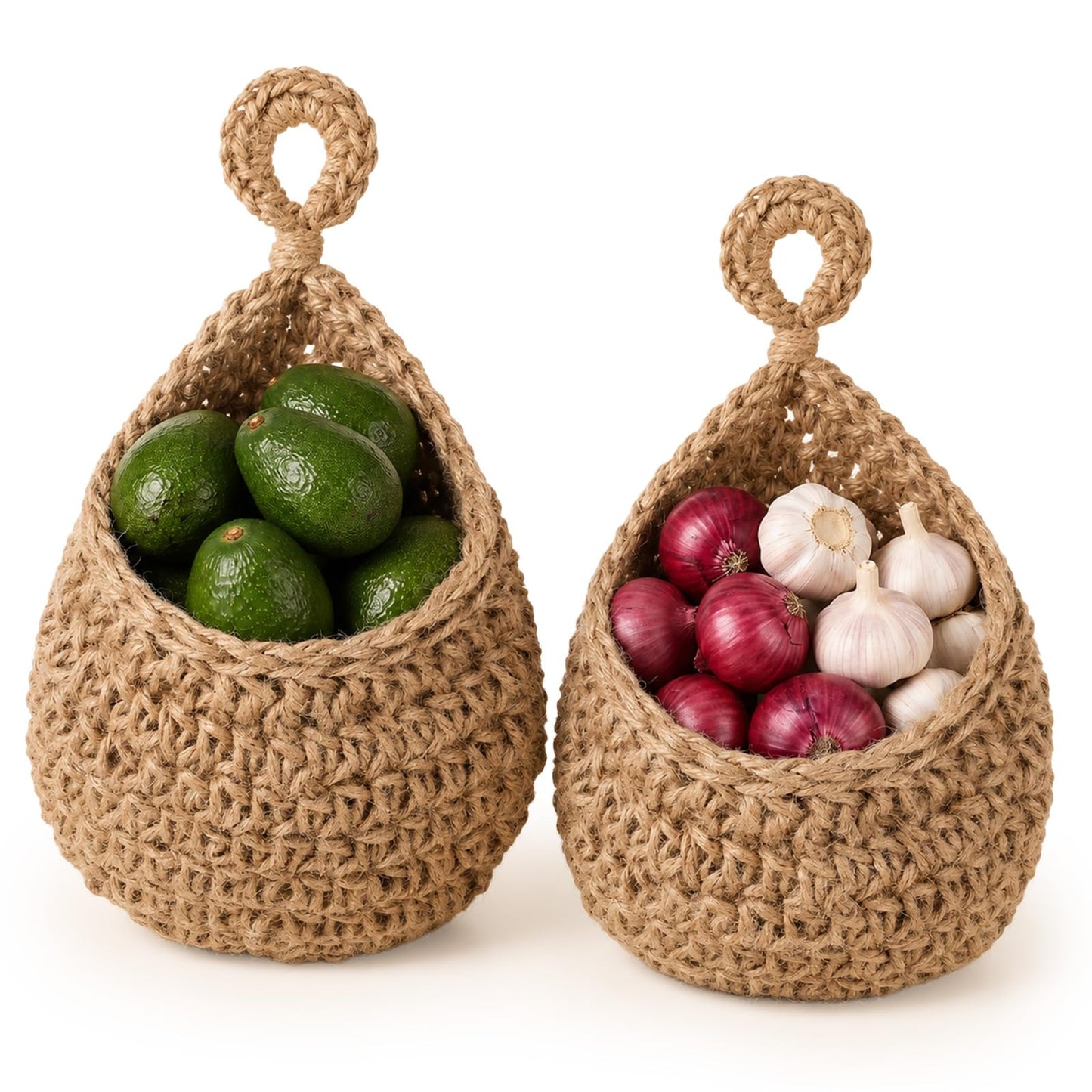 Chsoejuf 2 Pack Hanging Fruit Basket, Boho Wall Hanging Basket for Kitchen