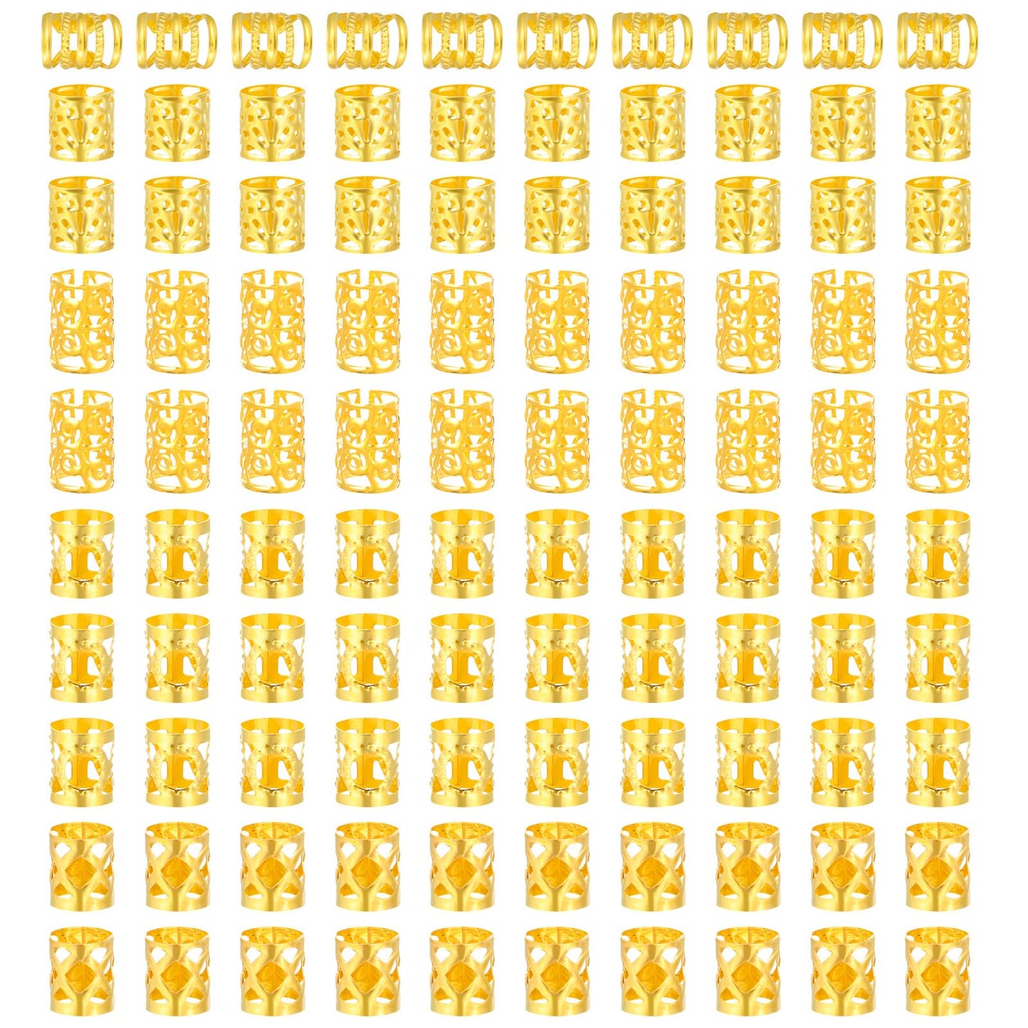 Xindojuz 100 PCS Gold Hair Jewelry for Braids, Hair Cuff Loc Jewelry for Hair Dreadlock Beads Hair Charms Metal Gold Braids Rings Cuffs Clips Decorations for Women Men Dreadlock Braid Accessories