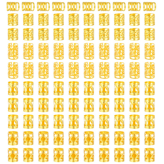 Xindojuz 100 PCS Gold Hair Jewelry for Braids, Hair Cuff Loc Jewelry for Hair Dreadlock Beads Hair Charms Metal Gold Braids Rings Cuffs Clips Decorations for Women Men Dreadlock Braid Accessories