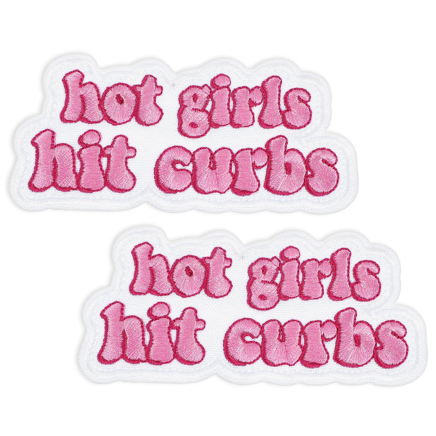 Mabor 2Pcs Funny Iron on Patches Hot Girls Hit Curbs Embroidered Patch Sew/Iron on Patches for Clothes Cute Pink Embroidery Patches for Jackets Jeans Backpack Hat Bag