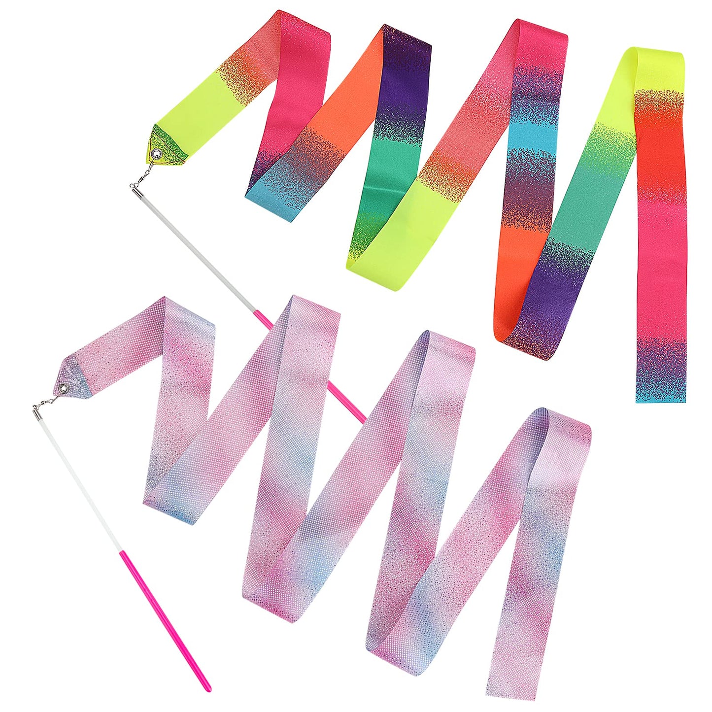 Bremorou 2 Pcs Dance Ribbons for Kids 78 Inch Sparkling Dance Ribbon Streamer Gymnastics Ribbon with Wand Twirling Dancing Ribbons Rhythmic Long Ribbon Streamers for Girls Adults
