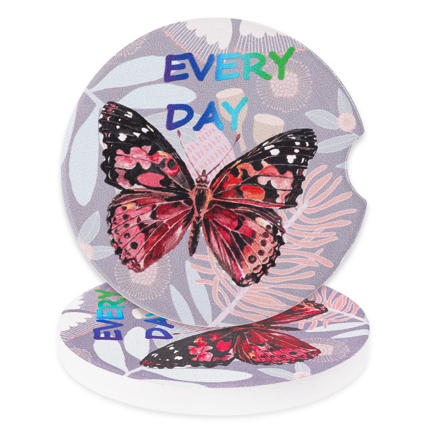 Ouligay 2pcs Car Cup Coaster Absorbent Ceramic Coasters 2.56" Car Coaster with Cork Base Butterfly Auto Drink Coasters Non-Slip Scratch-Resistant Car Cupholder Coaster