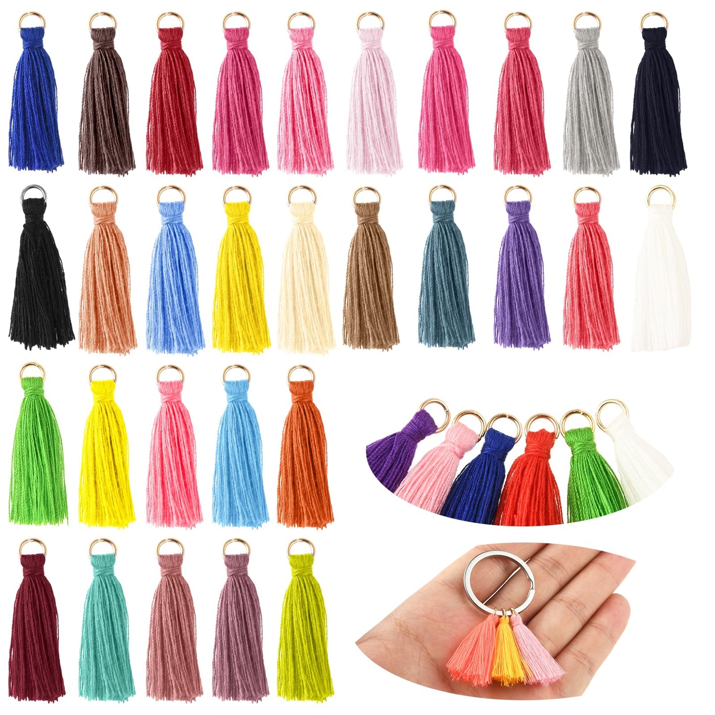 Teaaha 60 PCS 3.5cm Mini Tassels for Crafts, Tassels for Jewelry Making Mini Tassel Kit, Tassel Keychain for Earring Jewelry Making, DIY Crafts, Bookmarks, Making Wreath Keychains(30 Colors)