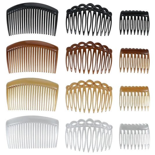 12 Pieces French Comb Set for Women, Styling Combs, Plastic Comb Accessories for Bangs, Hair Extensions, Updos, and Styling (Black, White, Dark Brown, Light Brown)