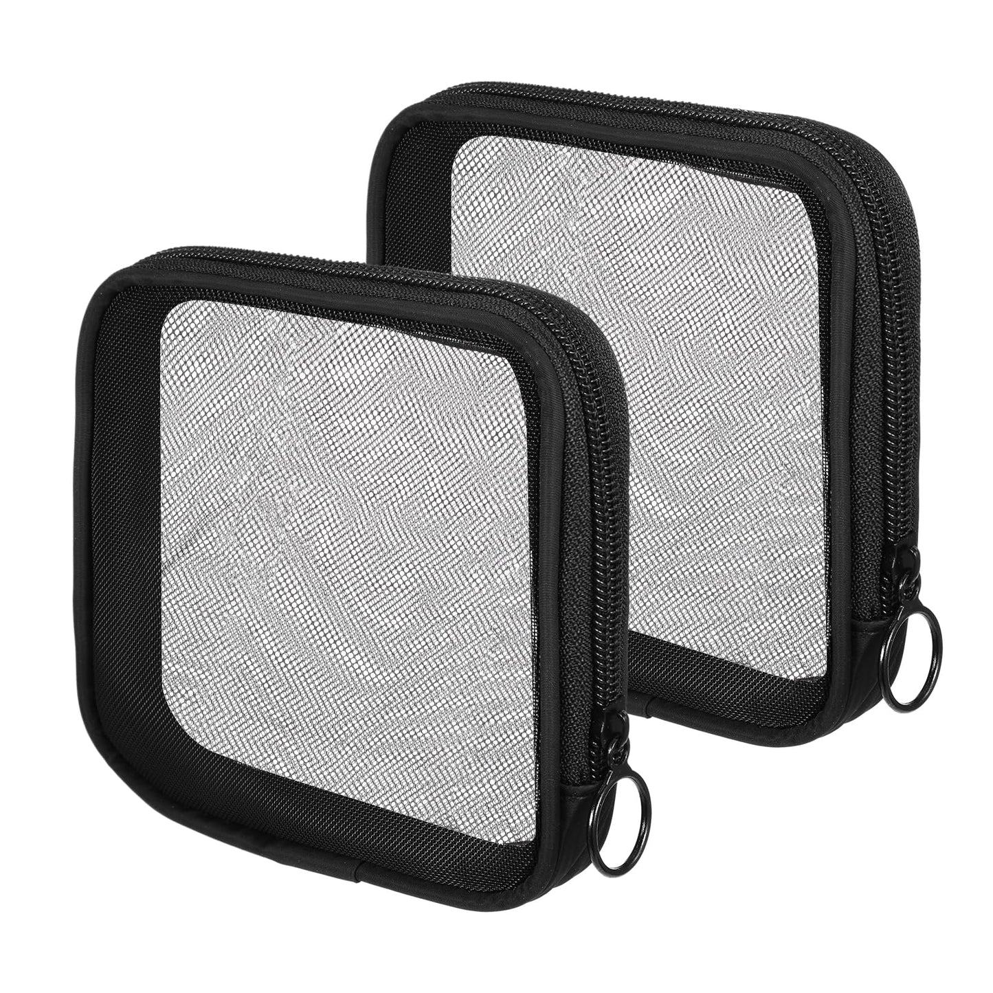 2Pcs Mini Mesh Makeup Bag Black Mesh Cosmetic Bags with Zipper Mini Mesh Toiletry Organizing Zipper Pouch Mini Portable Makeup Cosmetic Travel Toiletry Purse Bag for Home Office Travel Accessories