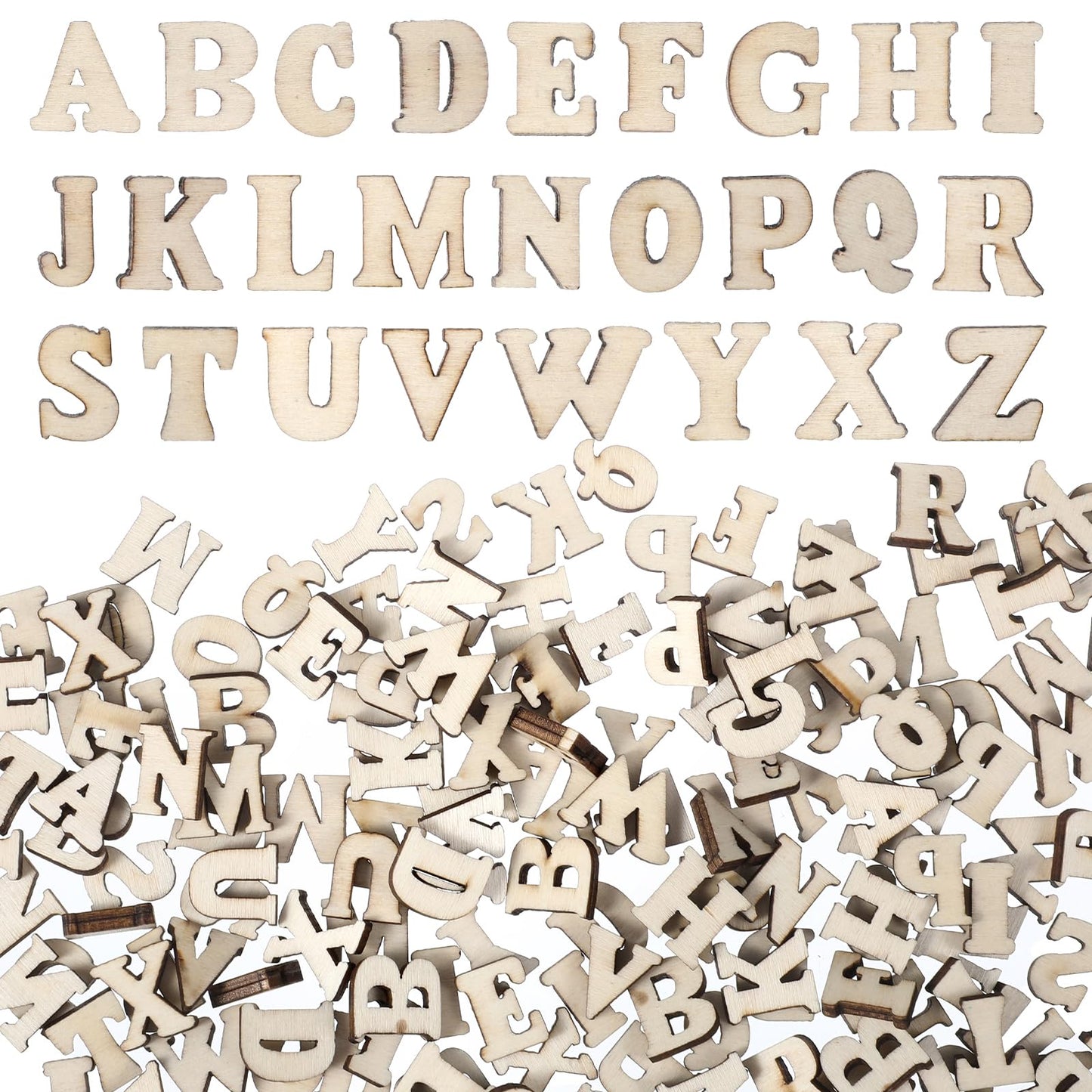 Nogeqi Pack of 200 Wooden Letters (A-Z), 17 mm, 12 mm, Letters Wood for Crafts, Decoration, DIY Crafts, Christmas Decoration, Early Learning, Craft Projects