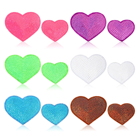 12Pcs Sequin Heart Patches, Glitter Heart Shape Patches Shiny Iron On Applique Embroidered Patches for Clothing Backpacks Jeans DIY Earrings Accessory Valentine Christmas Decorations