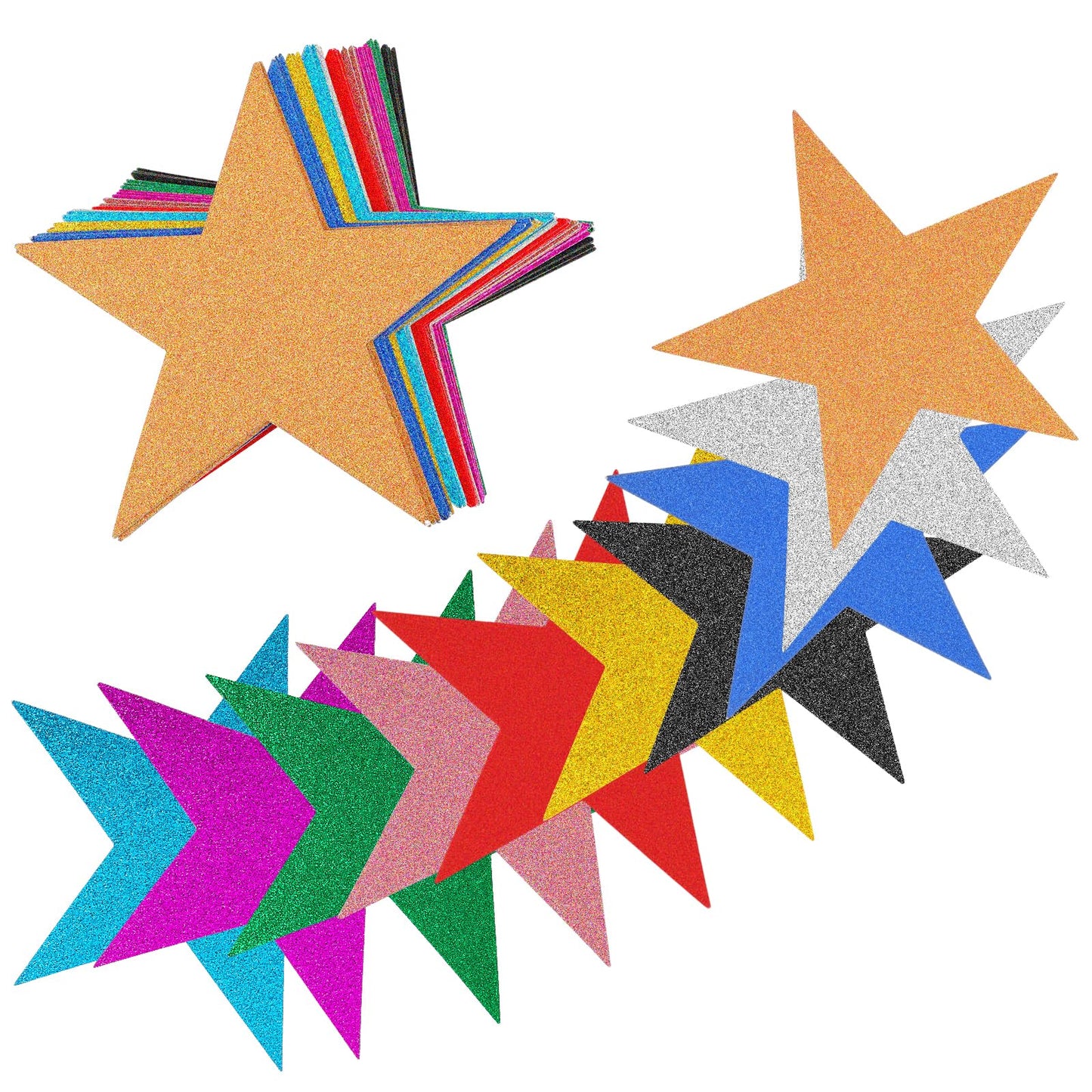 Mabor 60Pcs Glitter Star Cutouts 6 Inch Large Paper Confetti Stars Decorations for Poster Board Bulletin Board Wall DIY Crafts Cardboard Cutouts for Classroom Party Display