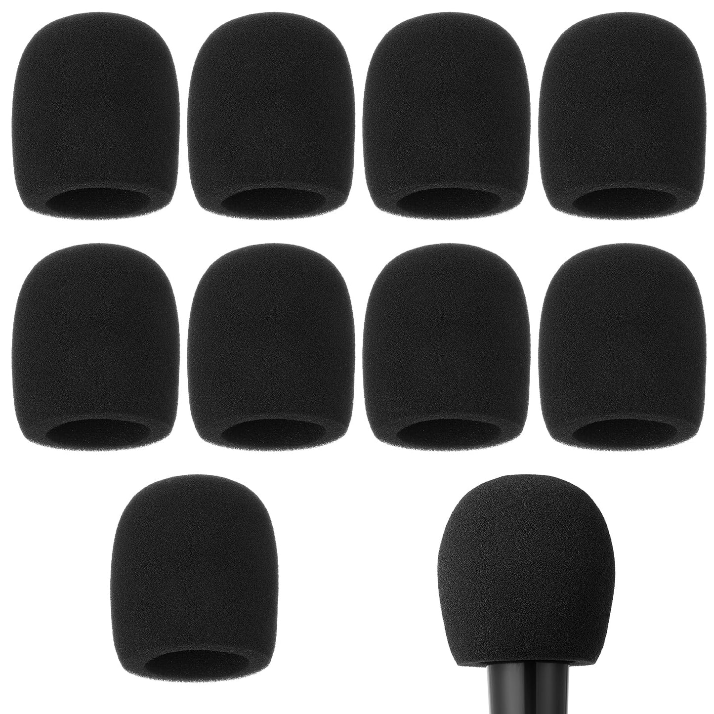 10 PCS Microphone Covers Foam, Microphone Windscreen Foam, Handheld Stage Microphone Windscreen Foam Covers for Most Standard Handheld Mic Karaoke Dj Singing Dubbing (Black)