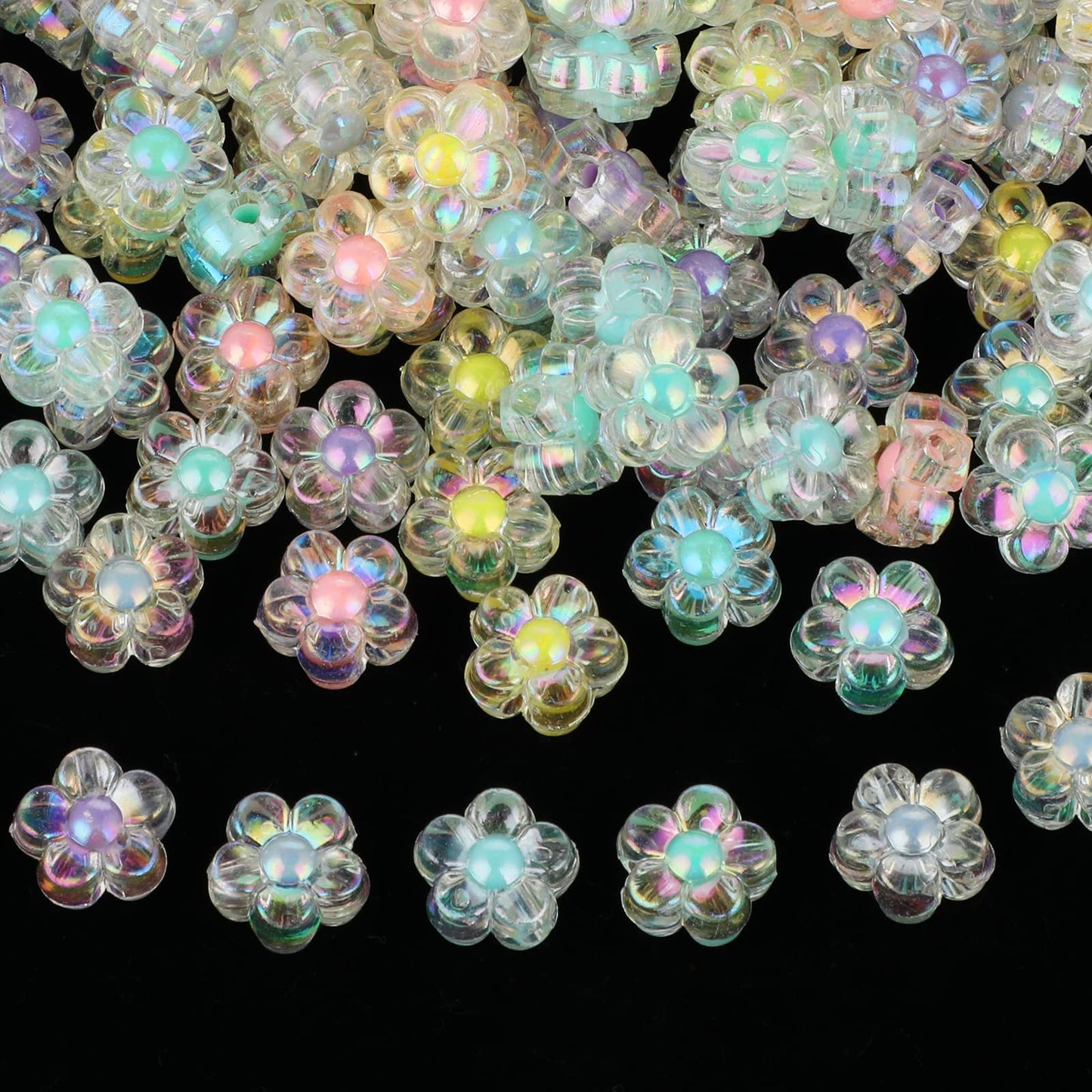 Ouligay 200pcs Transparent Acrylic Flower Beads Candy Color Beads 12mm Flower Shape Beads Cute Kawaii Charming Beads for DIY Crafts Bracelet Necklace Jewelry Making