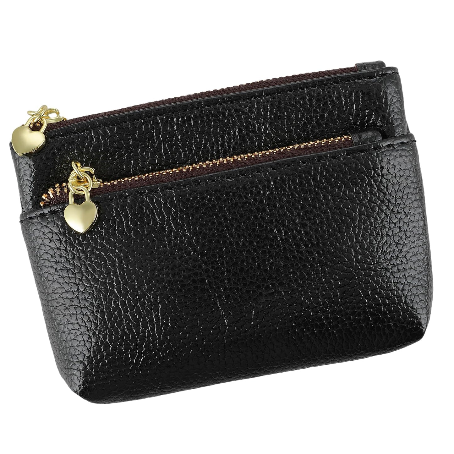 1 PCS Small Coin Purse Women, Genuine Leather Zipper Change Pouch Portable Coin Pocket Wallet Credit Card Id Key Headset Lipstick (Black)