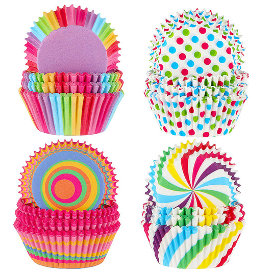 Xinjoduz Rainbow Paper 300Pcs Cupcake Liners, Disposable Baking Cups, 4 Vivid Styles, Colorful, for Birthday, Wedding, Baby Shower & Other Occasions