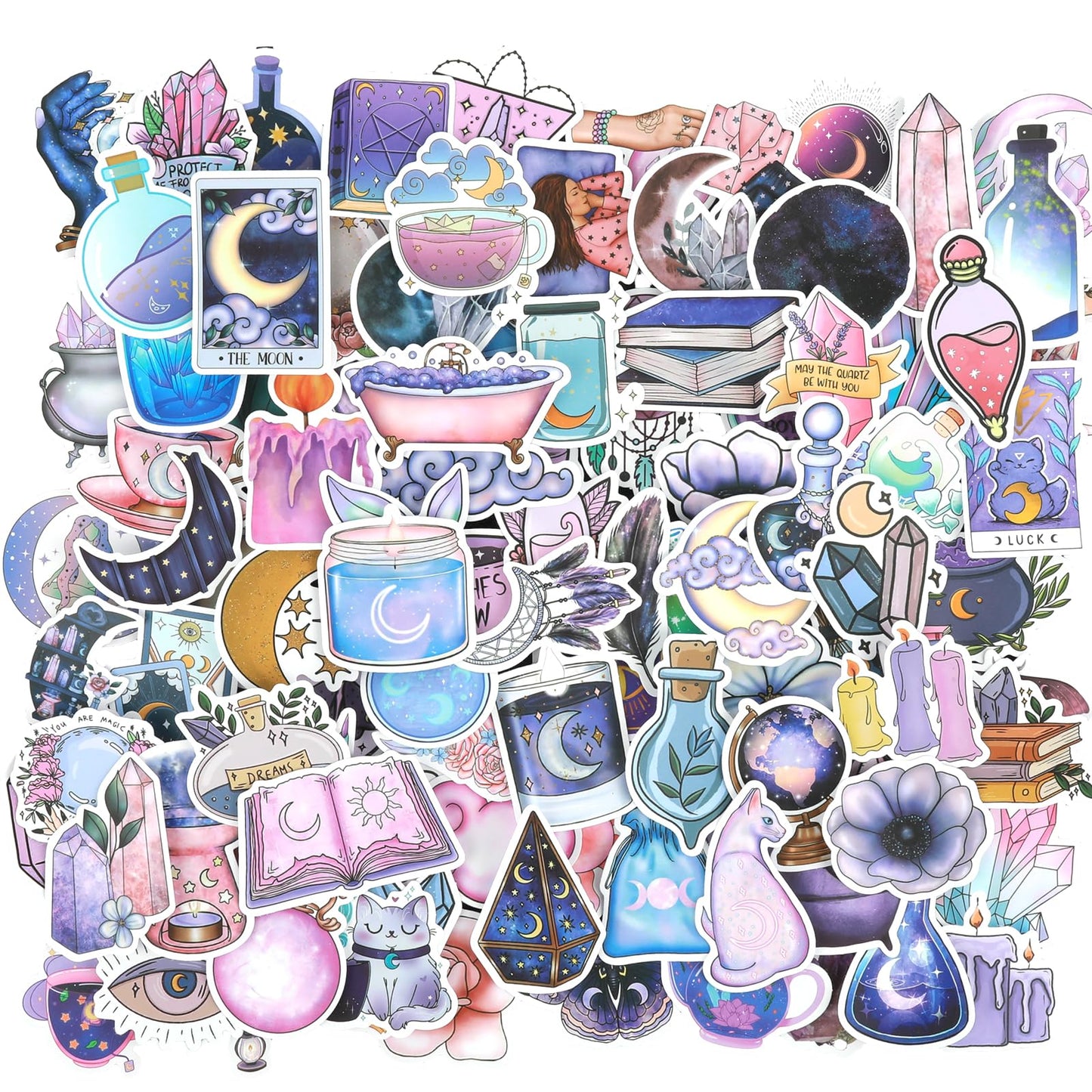 Ouligay 100PCS Midnight Magic Moon Stickers Aesthetic Stickers Cool Magic Potions Sticker for Phone Laptop Scrapbooks Water Bottle