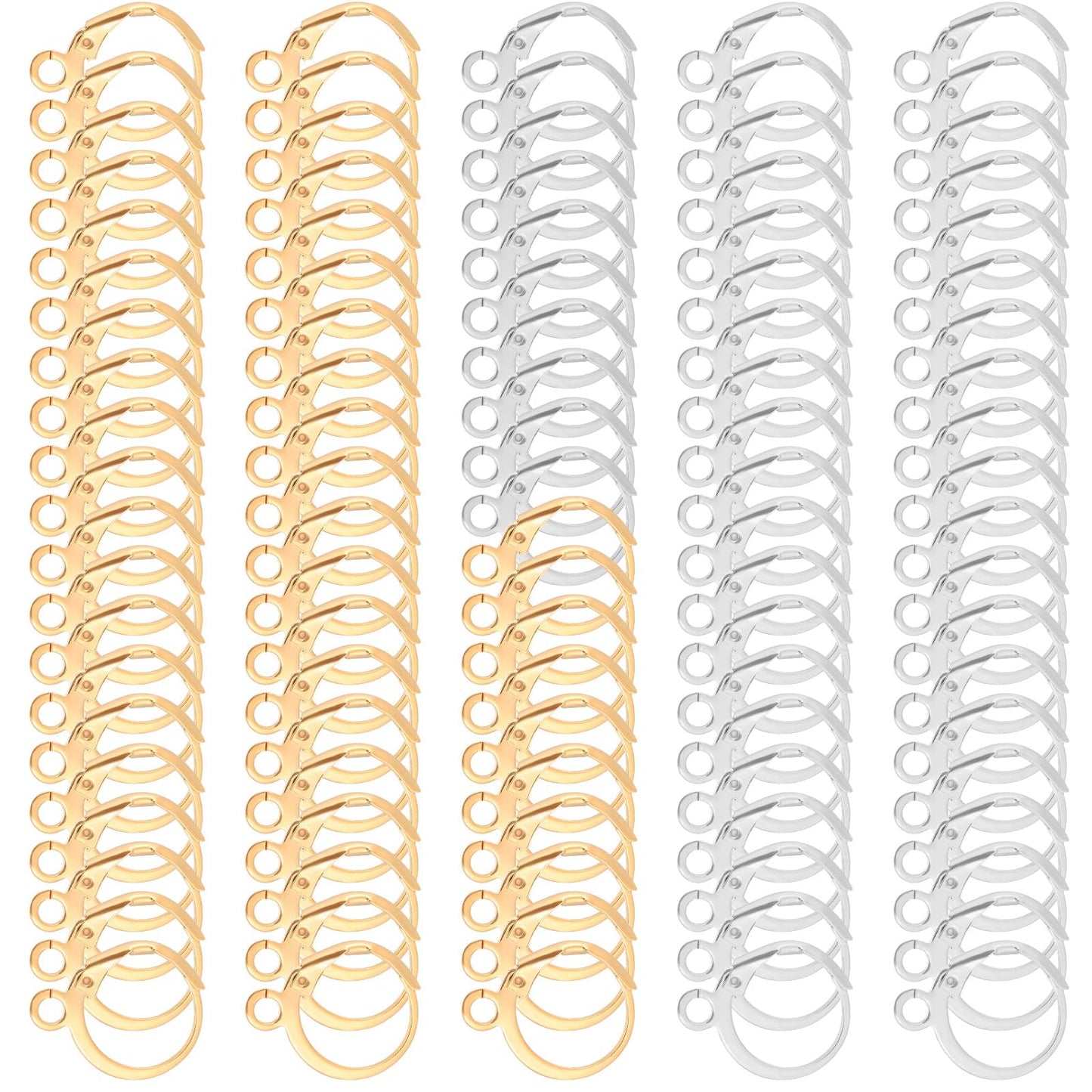 100PCS Earring Hooks for Jewelry Making, Leverback French Earrings Hooks Hypoallergenic Huggie Hoops Earring Backs with Jump Rings, Dangle Earring Hook Findings Earring Supplies(Gold, Silver)