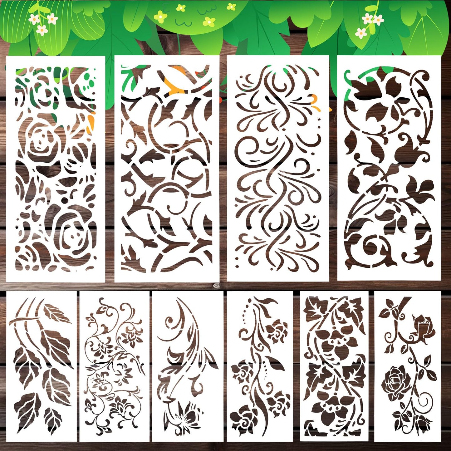 10 Pieces Stencils for Painting, Ymapinc Leaf Stencil Floral Template Reusable Furniture Wall Canvas Decorative Stencils for Wood DIY Art Craft Canvas Home Decor