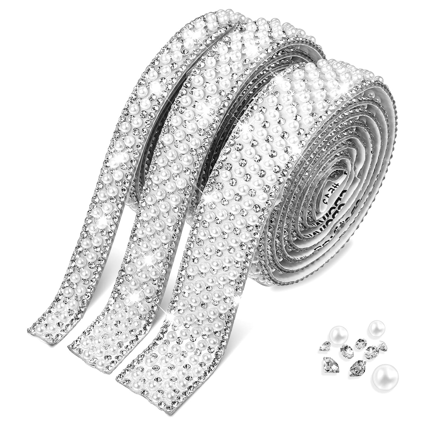 3 Pcs Rhinestone Ribbon Pearl Stickers Self Adhesive Pearl Wrap Roll Crystal Strips Crystal Strips Rhinestone Trim Bling Strand Trim for DIY Crafts Wedding Birthday Party Decoration