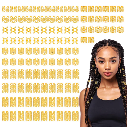 120 Pcs Gold Braid Hair Jewelry Braids Accessories for Black Women Clip Gold Beads Hair Clips Cuffs Charms Rings Jewels Loc Accessories for Women Men Dreadlock Decorations
