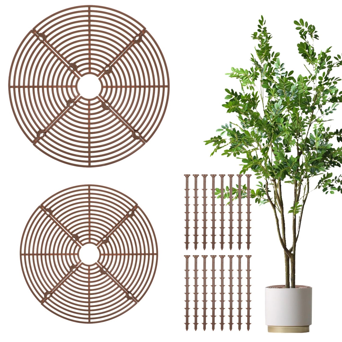 Nogeqi 2pcs 7.5/11.8 Inch Plants Covers Soil,Plant Pot Grid,Plastic Plant Covers from Animals with Ground Nails,Keep Dog and Cat Out of Potted Plants for Indoor Plants(Large Small)