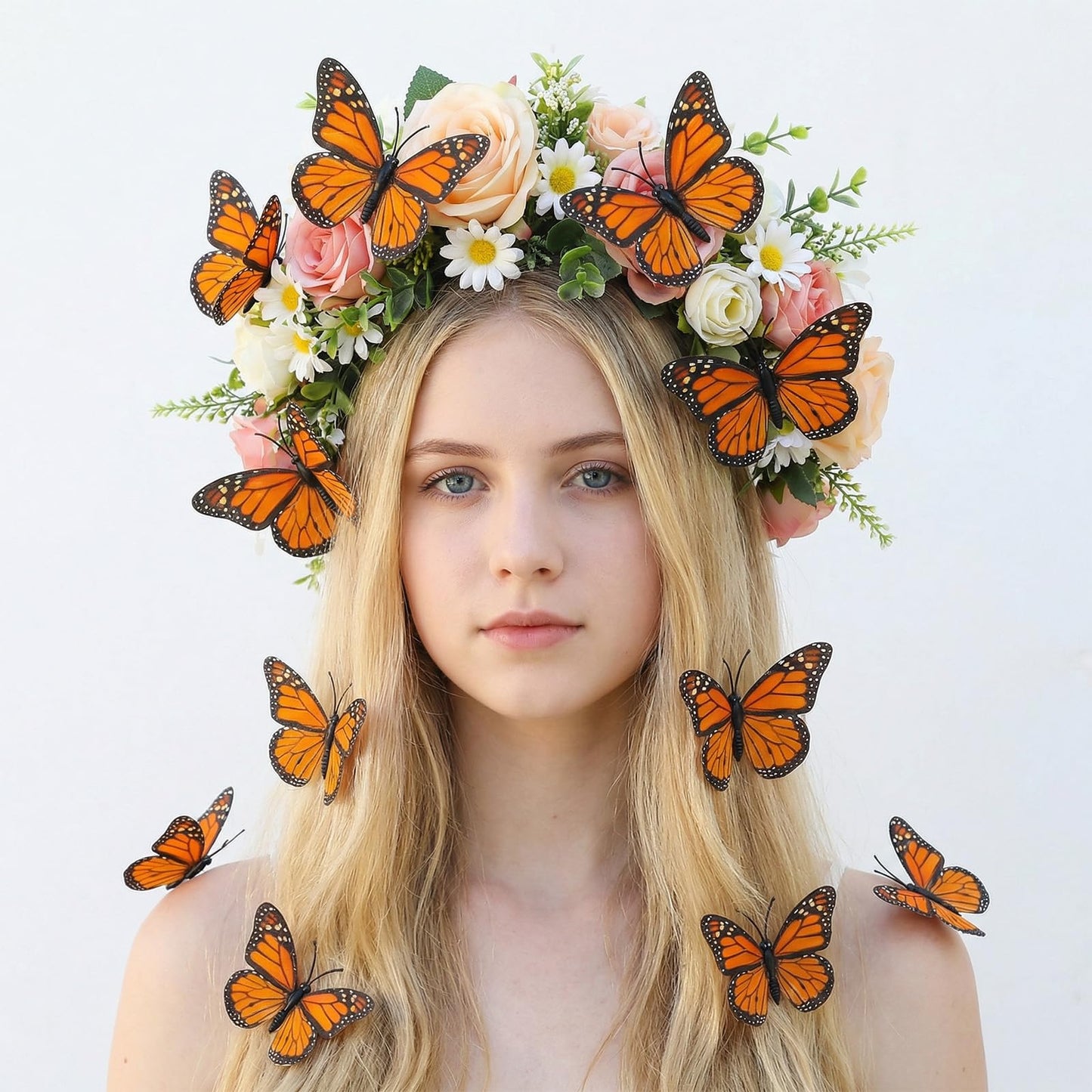Nogeqi Pack of 24 3D Monarch Butterfly Decoration, Artificial Butterflies with Iron Wire, Butterfly for Crafts for Carnival Decor Wall Home Halloween Party (Orange) (3.8/5/7.6/12 cm)