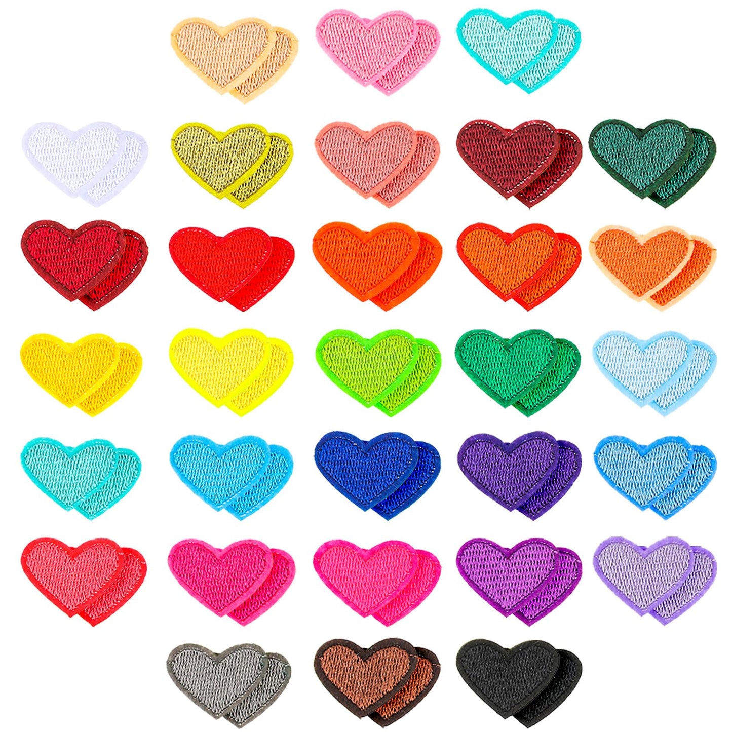 Bremorou Heart Iron On Patches, 62Pcs Mini Heart Iron On Decal Valentine's Day Colorful Heart Patch Ironable Patches Heart Patches Appliques for Clothes Dress Hat Jeans DIY Backpack Shoes