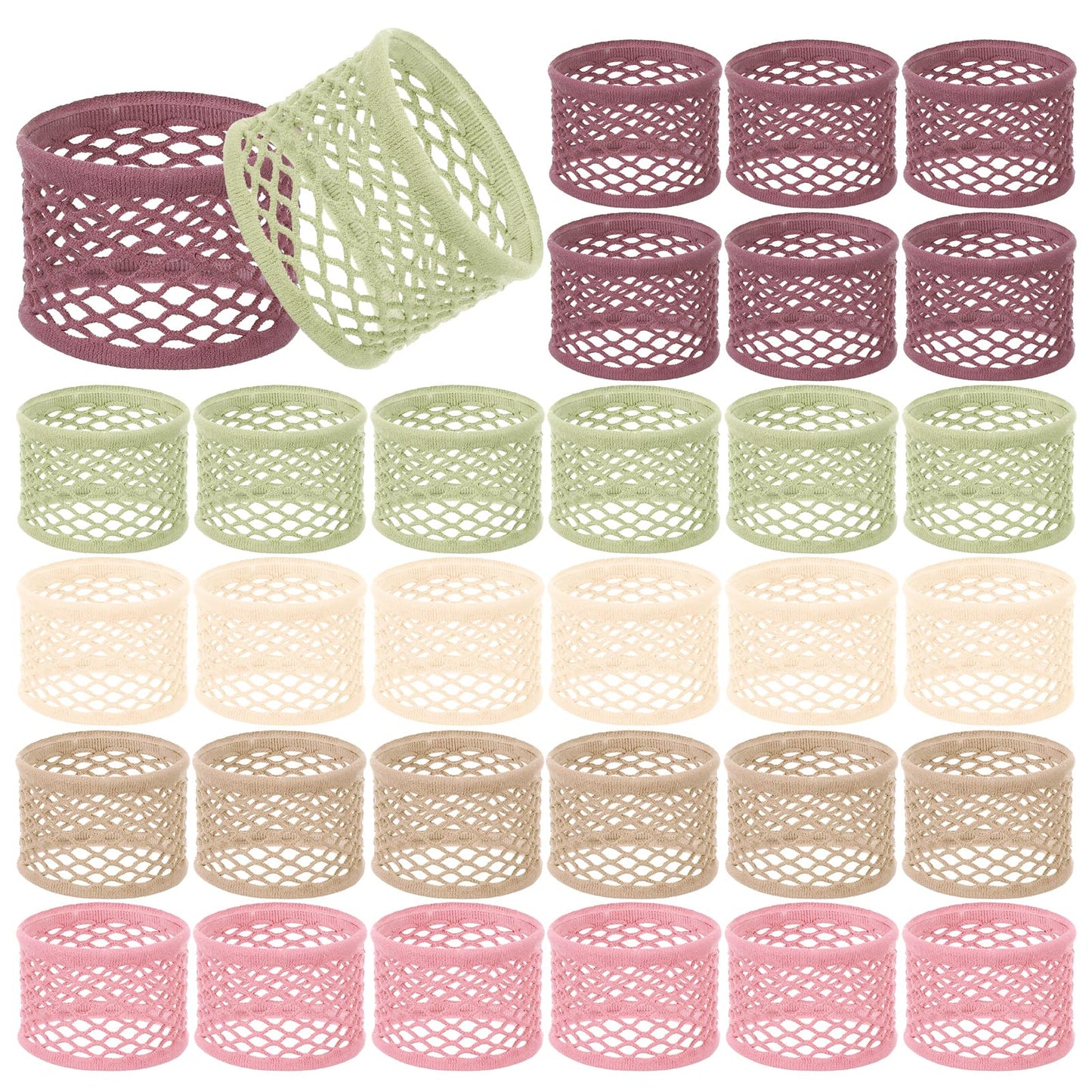 Mabor 30 PCS Hair Ties for Women, Wide Soft Stretch Ponytail Holders Elastic Scrunchies for Thick Curly Hair, Neutral Color Bands in Purple Beige Khaki Green Pink