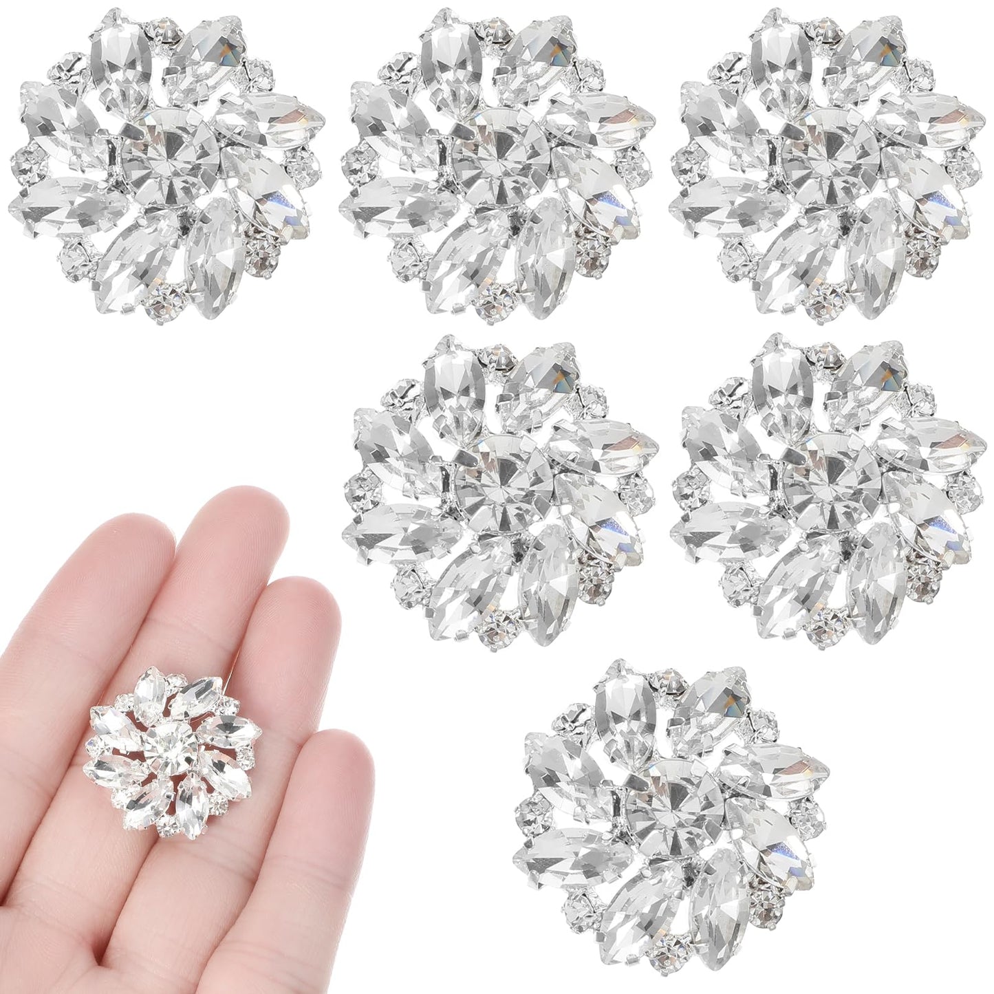 Mabor 6PCS Silver Rhinestone Buttons, Crystal Sewing Buttons for Clothing, Sparkling DIY Craft Jewelry Making Accessories