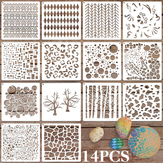 14Pcs Card Making Stencils, Mabor Stencils Set for Crafts Reusable Mixed Media Stencils for Wall Floor Decor Branches Patterns Stencils for DIY Crafts
