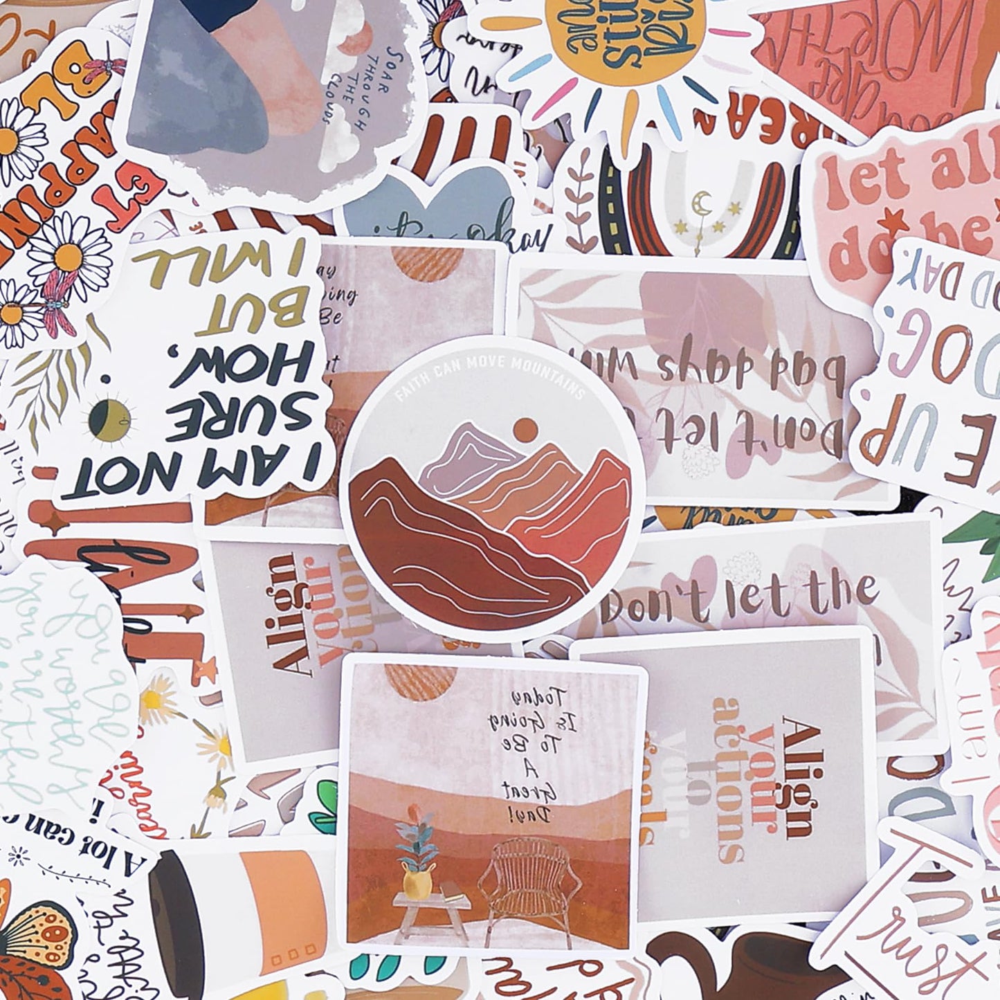 Teaaha Motivational Stickers 100 PCS, Boho Inspirational Quote Aesthetic Stickers Waterproof for Women Holographic, Retro Affirmation Boho Decals for Vision Board Water Bottles Laptops Journals Cups