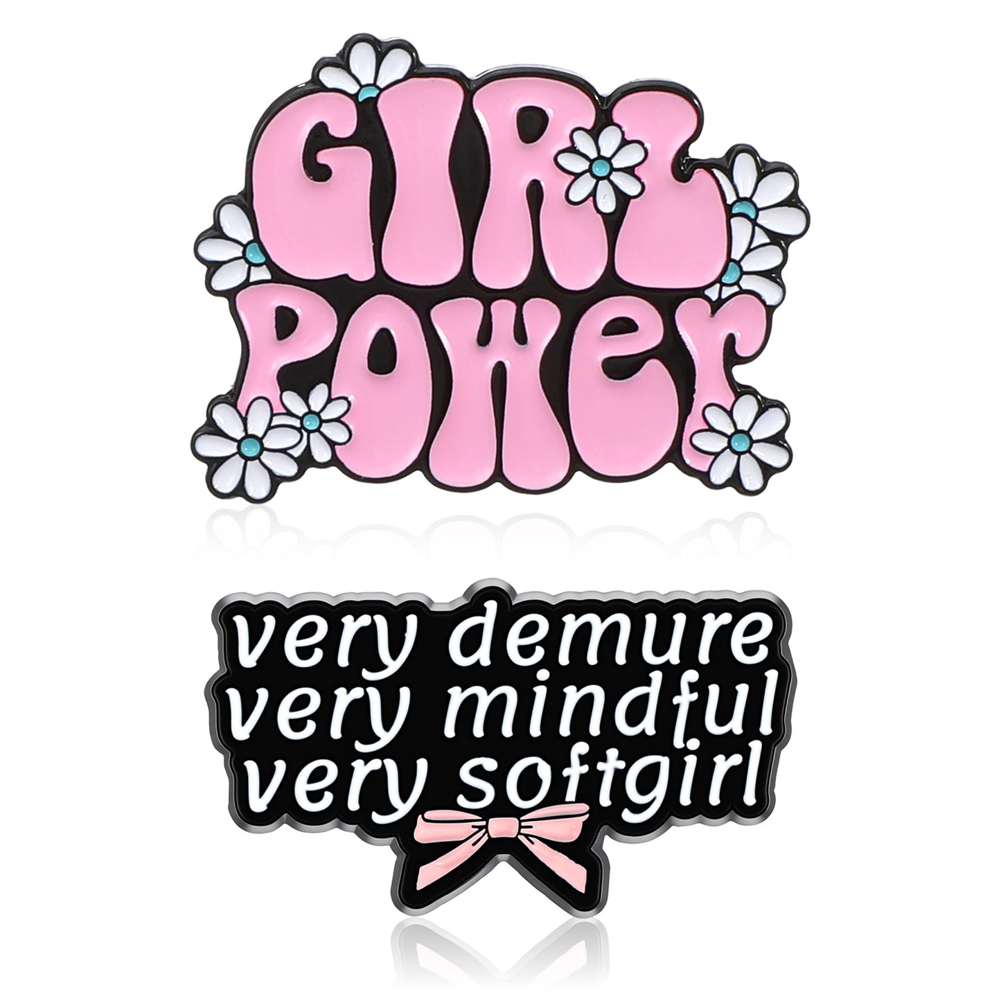 Ymapinc Y2K Cute Funny Pins for Adults, 2Pcs "Very Demure Very Mindful Very Softgirl" & "Girl Power" Enamel Pins, Aesthetic Girly Vest Pin for Bags Tote Backpack, Cool Lapel Badge for Girls