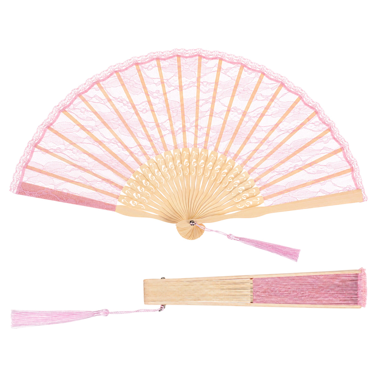 MEUYSIAC Hand Fan Foldable Folding Hand Fan Pink Bamboo Polyester 22cm