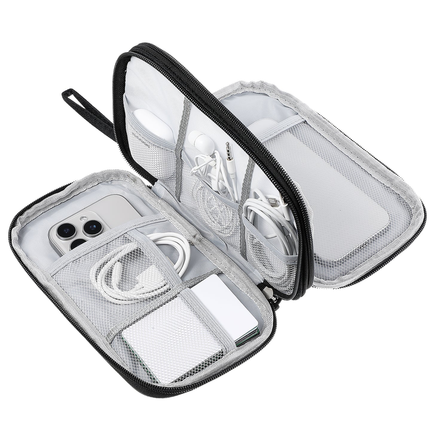 Nogeqi Cable Organiser Bag, Double-Layer Travel Cable Organiser, Waterproof Universal Electronics Travel Organizer for Cables, Power Bank, USB Drive, Charger Hard Disk, 8.66x5.12 Inch (Black)