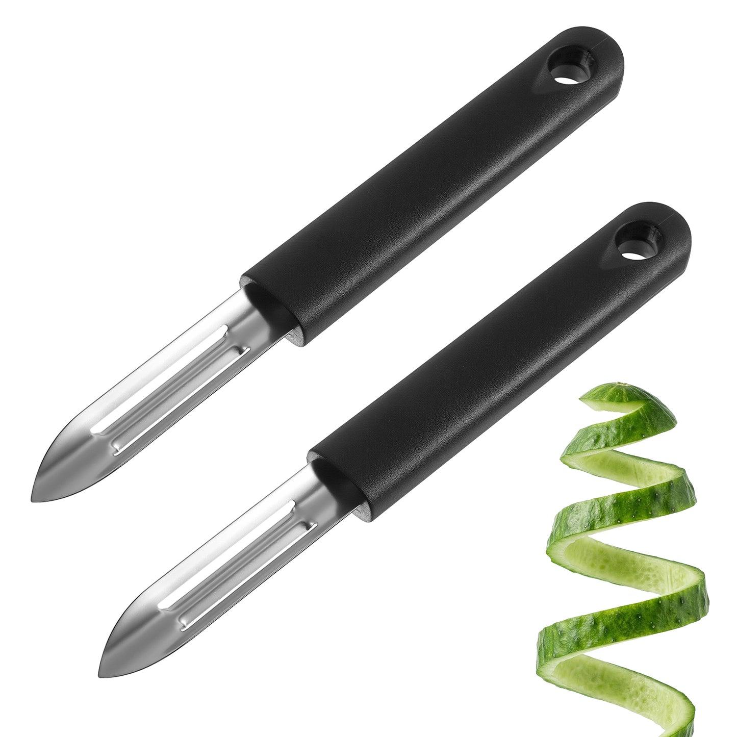 2PCS Vegetable Peeler for Kitchen, 2" Stainless Steel Peeler for Potatoes, Carrots, Cucumber, Apples Black Non-Slip Handle